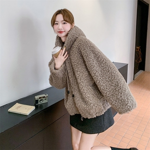 【现货】卡其色环保皮草连帽皮毛一体1C045-H133P245K358图片