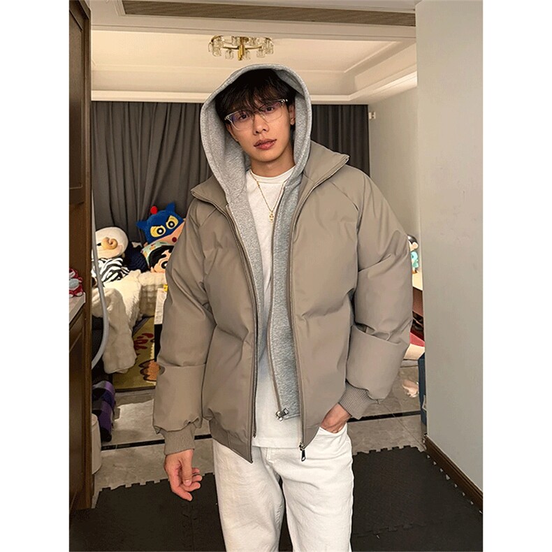现货高品质重磅工艺美式高街假两件PU皮棉衣男女加厚棉服外套,男装棉衣,电商A486-1