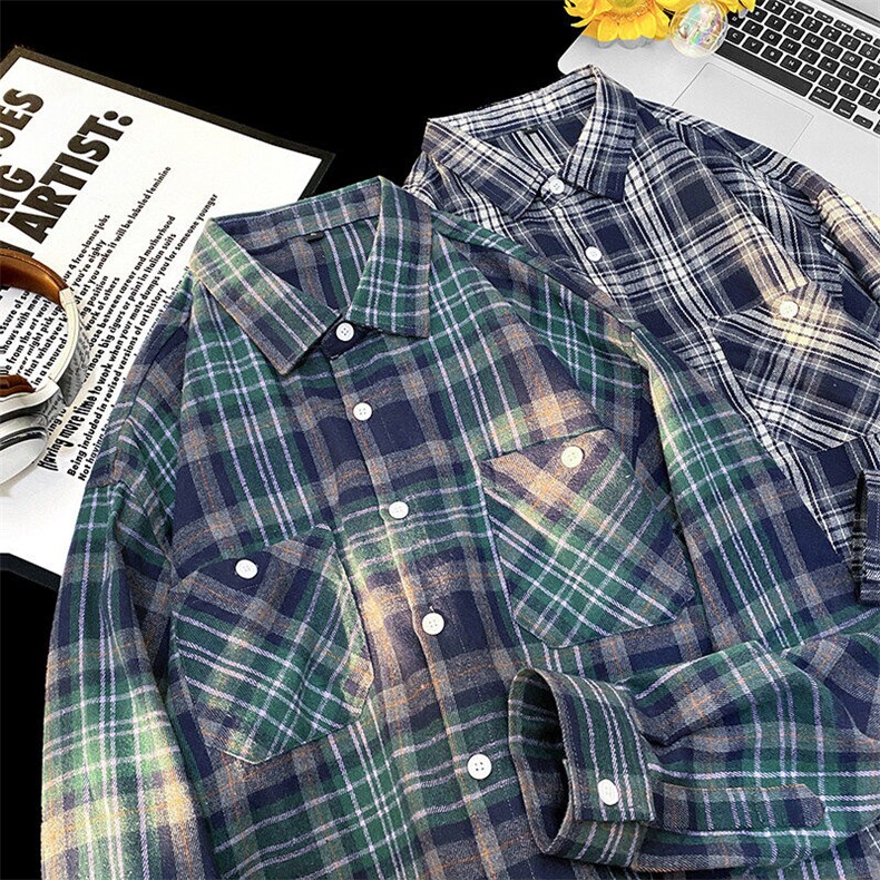 25年春季格子衬衫长袖大码宽松落肩现货DS-C323-1-2301-特批35，男装衬衫，电商C323-1