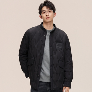 标90%秋冬潮牌轻薄羽绒服时尚立领衬衫菱形男女白鸭绒外套P210图片