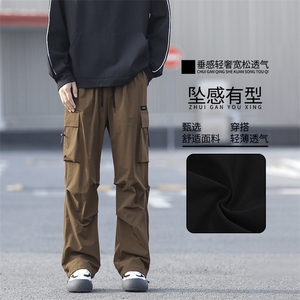 卡其色酷飒风工装裤男秋冬2025新款美式高街伞兵裤机能痞帅休闲裤图片