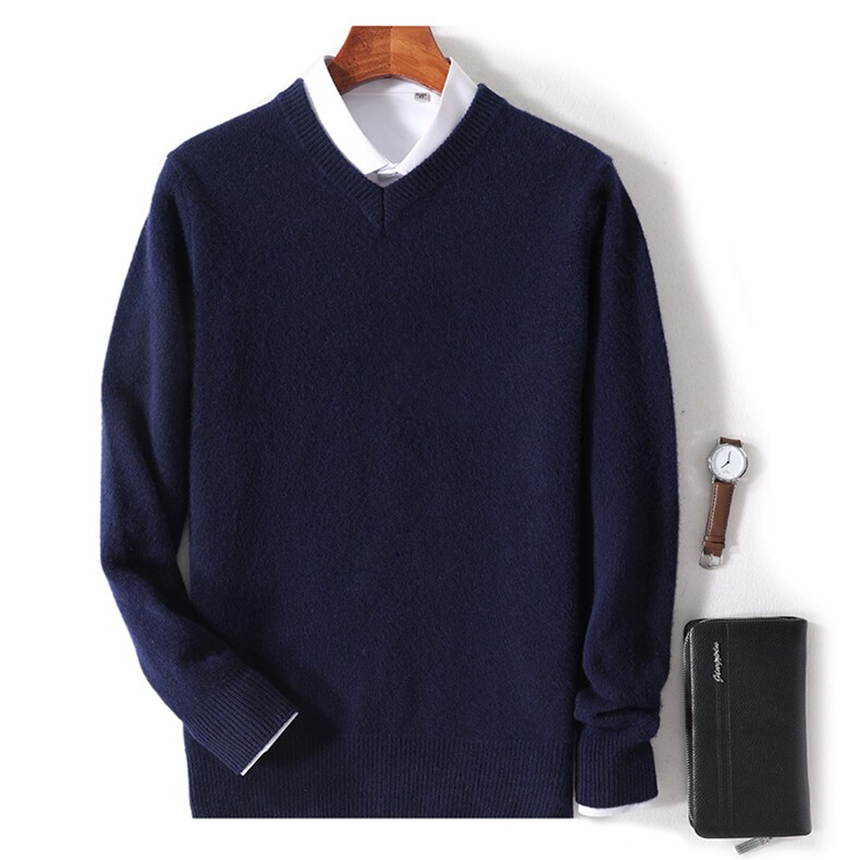 秋冬季新款舒适时尚百搭男士V领加厚羊毛衫男装，男装羊毛衫，绒韵雅