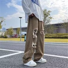 破洞牛仔裤男欧美风直筒长裤春秋季美式高街ins复古裤子5041/P45，男装牛仔裤，星座506