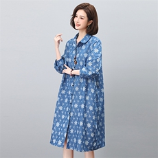 印花连衣裙2024新款春季女装宽松大码显瘦衬衫裙春秋气质裙子，女装连衣裙，涵誉