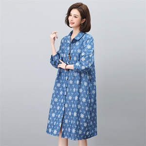 印花连衣裙2024新款春季女装宽松大码显瘦衬衫裙春秋气质裙子图片