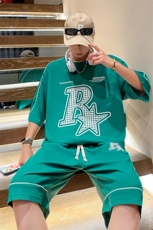 2023夏季华夫格套装男短袖T恤裤子两件套情侣装潮流男装TZ352P60，男装休闲套装，电商A086