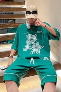 2023 夏季华夫格套装男短袖T恤裤子两件套情侣装潮流男装TZ352P60图片