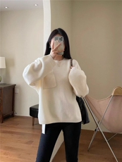 2025年秋季新款斜兜圆领纯色套头上衣时尚百搭，女装针织衫/毛衣，悦玛羊绒