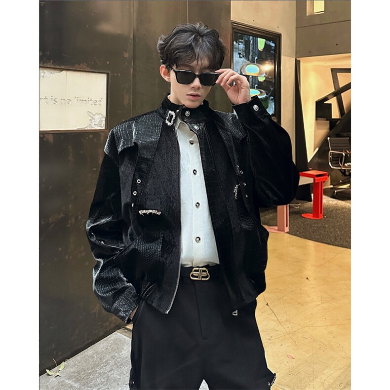 现货25秋冬男士蛇皮纹金属配件拼毛毛皮草皮夹克外套JK117-P168,男装夹克,电商B288