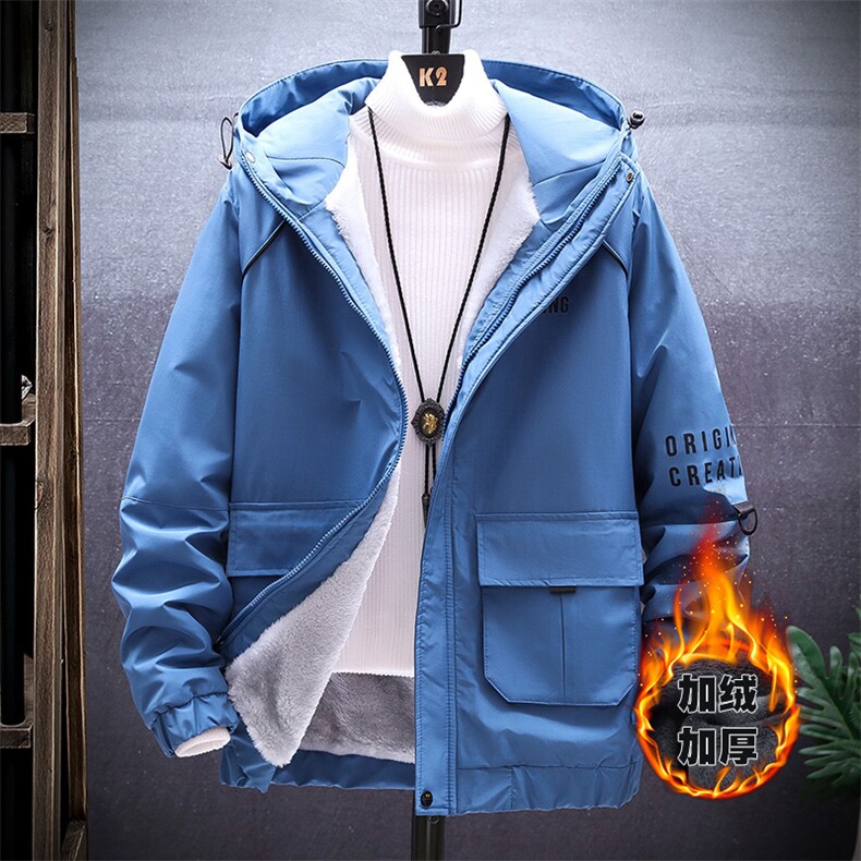 秋冬新款棉服男加绒加厚夹克风衣保暖外套工装棉衣黑色862加绒，男装夹克，星座1207