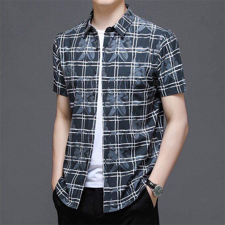 男装无痕短袖2023夏季新款男士衬衫夏装开衫潮流时尚衬衣商务休闲,男装衬衫,电商B212（原钱塘6029）
