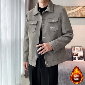 2023秋冬季潮流宽松加棉加厚毛呢大衣夹克外套男N9801-p125控175图片
