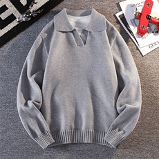 【抖音得物】2025秋季时尚毛衣针织衫翻领男假两件长袖，男装针织衫/毛衣，电商A113