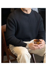 老钱竖条纹宽松打底针织休闲长袖毛衣复古简约毛线衫W6004/P45降图片