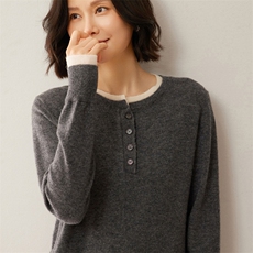 时尚百搭贝壳扣假两件女士衫优雅显瘦10%长袖毛衣，女装羊绒衫，昭美羊绒