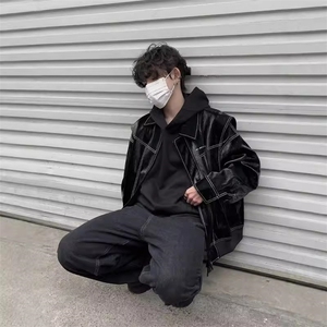 现货不缺货 水洗皮衣 做旧百搭宽松假两件夹克 1209-1-JK17-P108图片