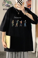 YT26043-P30亚麻短袖t恤男大码五分袖男宽松七分袖海报风，男装T恤，电商A040