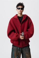 8XL-M休闲复古潮美式重磅连帽宽松安克拉红色卫衣外套WY34P8，女装短外套，电商D206-1