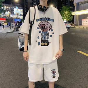 ！直播推荐2023夏季男士华夫格潮牌短袖T恤套装HTZ08P50图片