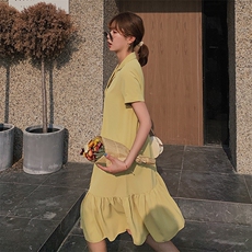 现货~主推款排扣鱼尾西装领连衣裙163-8812-P90-控148，女装连衣裙，拾菱