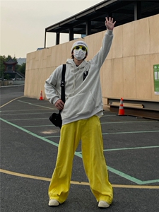 多巴胺穿搭黄色休闲裤宽松裤子男KZA413-P55