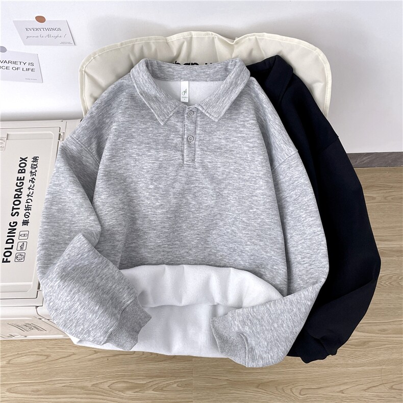 潮牌拼色长袖Polo衫男美式复古宽松半拉链卫衣WY057-P35加绒P40，男装Polo衫，星座308B-2