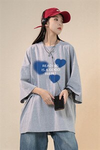 中性 夏季小清新印花全棉宽松情侣ins圆领短袖T恤 T1053 P25控38图片