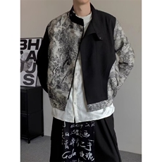 假两件连帽皮衣外套男潮高级感底特律夹克痞帅短款棒球服，男装皮衣，星座506A
