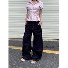 新款潮流文艺美式复古绿松石弯刀牛仔裤女情侣阔腿裤LN13122-P50，男装牛仔裤，星座1008