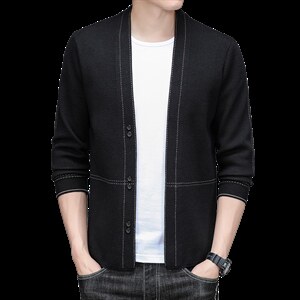 纯色毛衣外套男士春秋季条子四粒扣开衫青中年针织线衫上衣服图片