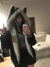 网图座山雕秋冬季连帽猫耳朵棉衣男女情侣装棉服外套潮流特P99，男装棉衣，电商C306-1