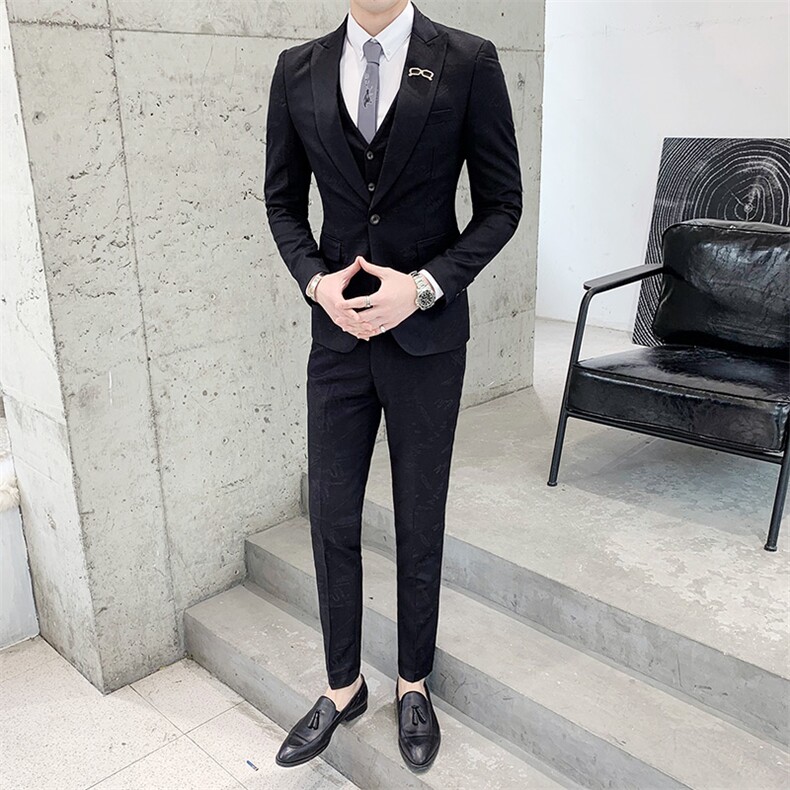 新郎结婚礼服西服套装三件套男士休闲提花西装A470-TZ06,男装西服套装,电商A207