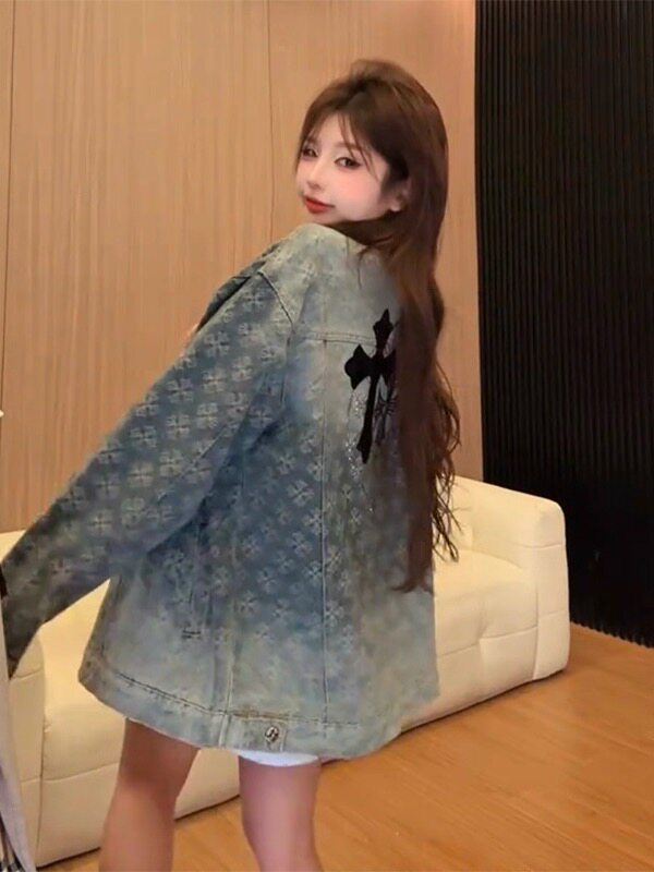 美式提花刺绣十字架牛仔外套重工痞帅小众设计感炸街夹克JKK28p75，男装工装外套，电商D256