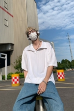 麦穗纹短袖T恤男生夏季薄款青少年潮牌宽松大码翻领五分中袖体恤，男装T恤，电商A007