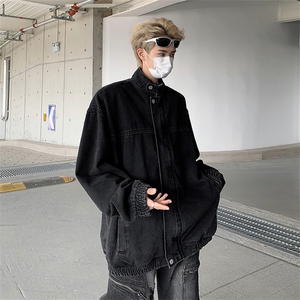 F418 P75男生秋装新中式潮牛仔外套男复古宽松水洗做图片
