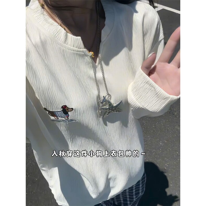 XZ809A/SYR02/特P24/控48肌理感绣花腊肠狗V领长袖T恤卫衣,男装T恤,星座809A(原222-1)