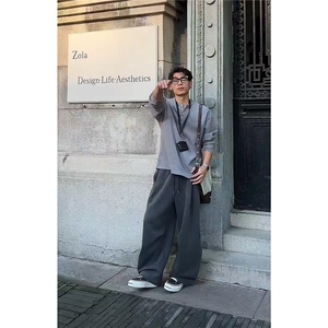 秋季美式慵懒风解构卫裤男女百搭宽松休闲运动弯刀裤 K06083 P55图片