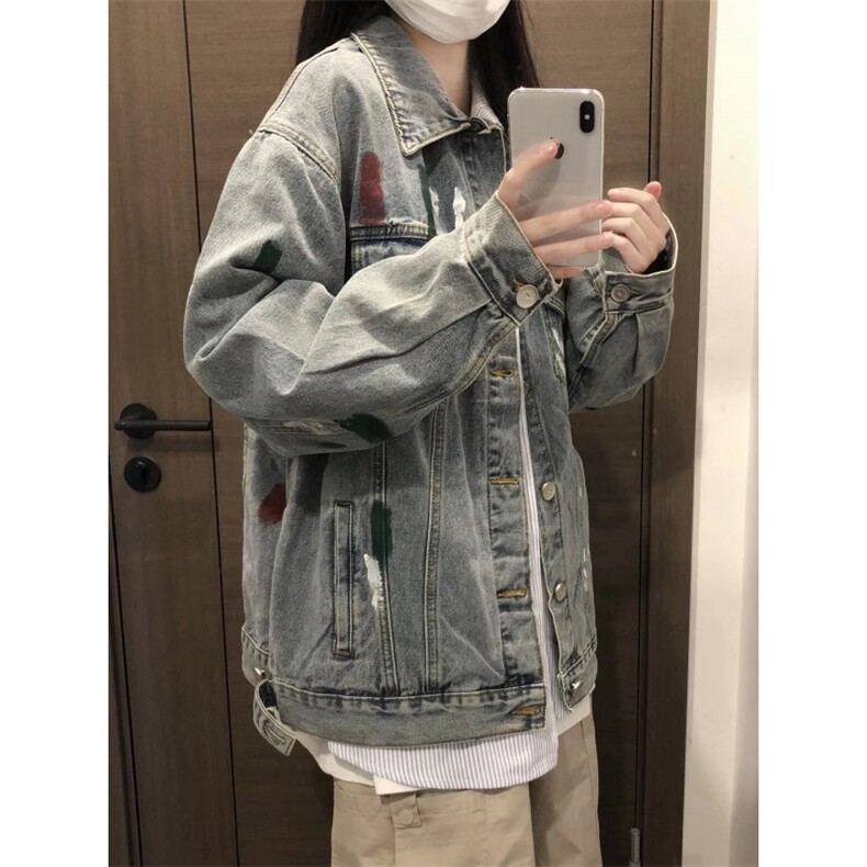 【有货】美式高街泼墨涂鸦破洞牛仔外套男款工装夹克J61HH-特P72,男装工装外套,星座1007（原301D）