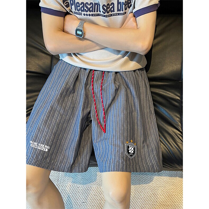 高街日系复古条纹撞色休闲短裤简约宽松夏日百搭裤子K789TP28图片