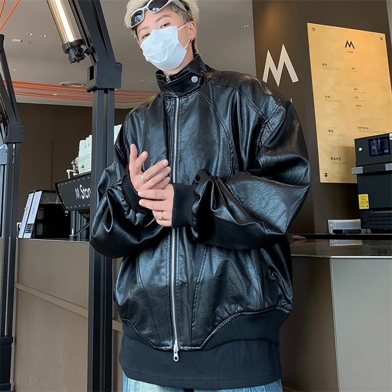 小众机车复古立领设计皮衣夹克男女短款pu皮外套Y172-P68,男装夹克,星座1109-3