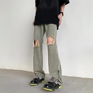 破洞拉链牛仔裤男款夏季美式高街vibe潮牌痞帅炸街N0308-P45图片
