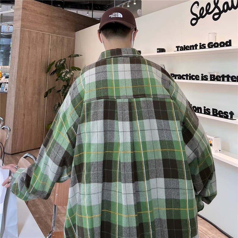 美式潮牌秋季款格子长袖衬衫宽松百搭休闲衬衣情侣款外套,男装衬衫,星座1013