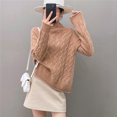 2025百搭时尚简约高领扭花卷边羊绒衫，女装羊绒衫，国旺羊绒