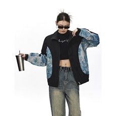 可二开中性风刺绣花卉撞色设计大码M-5XL夹克女JK78051P75控108，男装夹克，星座227-7