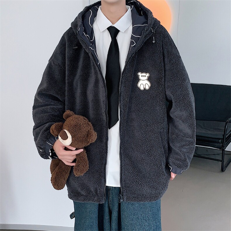 冬季青少年羊羔绒棉衣两面穿印花连帽外套男女8830-P115控价138,男装棉衣,电商A441-1