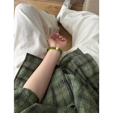 军绿色复古格子短袖衬衫男夏季凉感速干休闲衬衣冰丝外套C113，男装T恤，星座1116A（原606A-3）