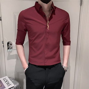 夏季新款男士衬衣七分袖绣花衬衫男休闲修身上衣301A-1/CS330/P55图片