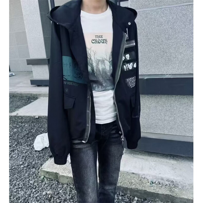 1506/QW030/P78新款卫衣港风宽松简约连帽卫衣同款潮流帅气百搭图片