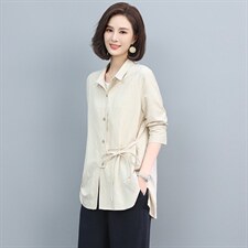 纯棉衬衫2022春季流行百搭设计感复古收腰长袖衬衣女，女装衬衫，雪樱依海