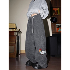 网图腊肠狗刺绣羊羔绒棉裤加绒防寒阔腿休闲裤羊驼绒LK1075-P45，男装棉裤，电商A025